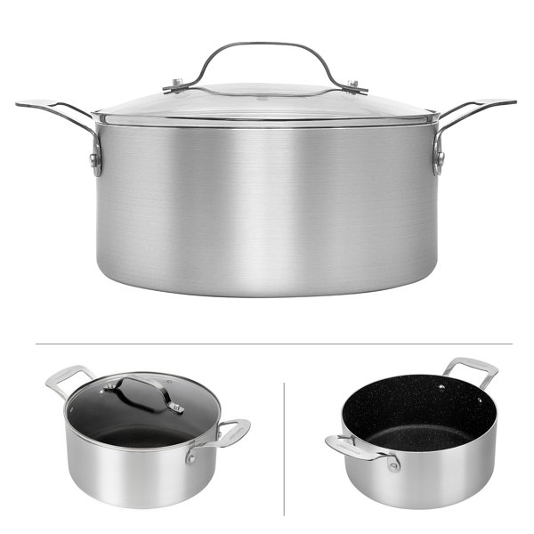 Granitestone Silver 5 QT Nonstick Stock Pot with Tempered Glass Lid